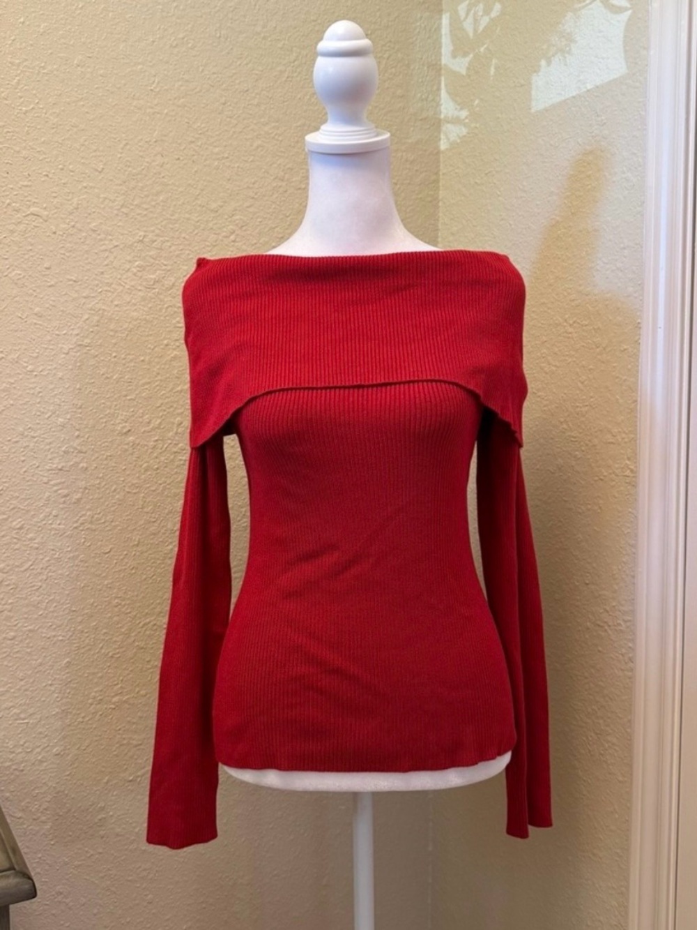 Alex Marie NWT Vibrant Red Cowl Neck Off-The-Shoulder Fine-Gauge Sweater M
